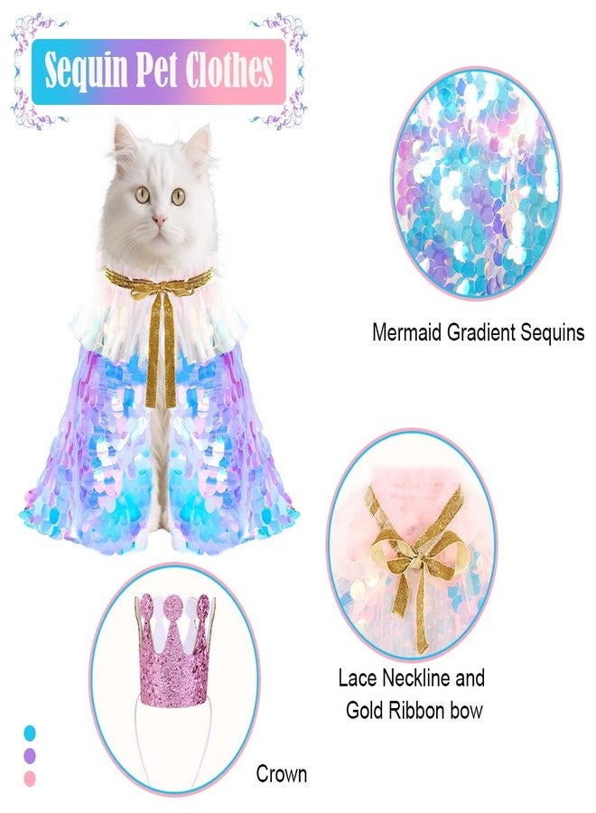 Vellibring 2 Packs Halloween Cat Costumes, Small Funny Sequins Halloween Cat Wizard Cape Adjustable Pet Wizard Cloak for Little Dogs Cats Puppy Halloween Cosplay Party - Image 2